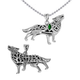 Spirt Wolf Tree of Life and Recovery Symbols Sterling Silver Pendant with Gemstone TPD6502