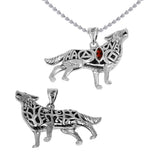 Spirt Wolf Tree of Life and Recovery Symbols Sterling Silver Pendant with Gemstone TPD6502
