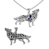 Spirt Wolf Tree of Life and Recovery Symbols Sterling Silver Pendant with Gemstone TPD6502