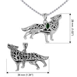 Spirt Wolf Tree of Life and Recovery Symbols Sterling Silver Pendant with Gemstone TPD6502