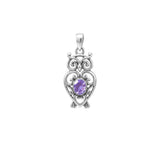 Filigree Owl  Sterling Silver Pendant with Gemstone TPD6620