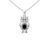 Filigree Owl Sterling Silver Pendant with Gemstone