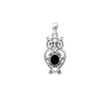 Filigree Owl Sterling Silver Pendant with Gemstone