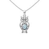 Filigree Owl  Sterling Silver Pendant with Gemstone TPD6620