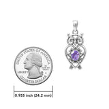 Filigree Owl  Sterling Silver Pendant with Gemstone TPD6620
