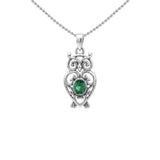 Filigree Owl  Sterling Silver Pendant with Gemstone TPD6620