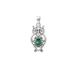 Filigree Owl  Sterling Silver Pendant with Gemstone TPD6620