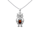 Filigree Owl  Sterling Silver Pendant with Gemstone TPD6620
