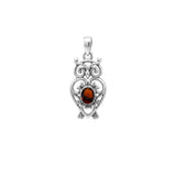 Filigree Owl  Sterling Silver Pendant with Gemstone TPD6620