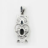 Filigree Owl Solid Gold Pendant with Gemstone