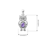 Filigree Owl  Sterling Silver Pendant with Gemstone TPD6620