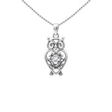 Filigree Owl  Sterling Silver Pendant with Gemstone TPD6620