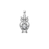 Filigree Owl  Sterling Silver Pendant with Gemstone TPD6620