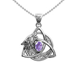 Celtic Wolf with Triquetra and Gemstone Sterling Silver Pendant TPD6671