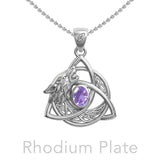 Celtic Wolf with Triquetra and Gemstone Sterling Silver Pendant TPD6671