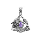 Celtic Wolf with Triquetra and Gemstone Sterling Silver Pendant TPD6671