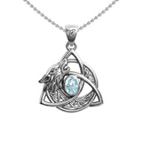 Celtic Wolf with Triquetra and Gemstone Sterling Silver Pendant TPD6671