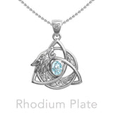 Celtic Wolf with Triquetra and Gemstone Sterling Silver Pendant TPD6671