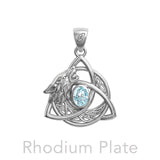 Celtic Wolf with Triquetra and Gemstone Sterling Silver Pendant TPD6671