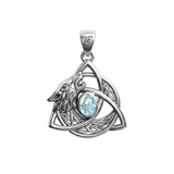 Celtic Wolf with Triquetra and Gemstone Sterling Silver Pendant TPD6671