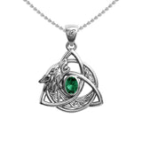 Celtic Wolf with Triquetra and Gemstone Sterling Silver Pendant TPD6671