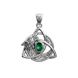 Celtic Wolf with Triquetra and Gemstone Sterling Silver Pendant TPD6671