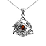 Celtic Wolf with Triquetra and Gemstone Sterling Silver Pendant TPD6671