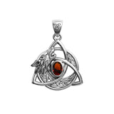 Celtic Wolf with Triquetra and Gemstone Sterling Silver Pendant TPD6671