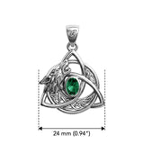 Celtic Wolf with Triquetra and Gemstone Sterling Silver Pendant TPD6671