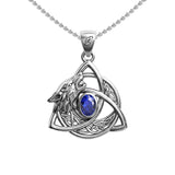 Celtic Wolf with Triquetra and Gemstone Sterling Silver Pendant TPD6671