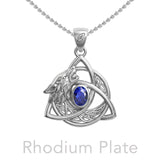 Celtic Wolf with Triquetra and Gemstone Sterling Silver Pendant TPD6671