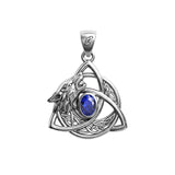 Celtic Wolf with Triquetra and Gemstone Sterling Silver Pendant TPD6671