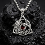 Celtic Wolf with Triquetra and Gemstone Sterling Silver Pendant TPD6671