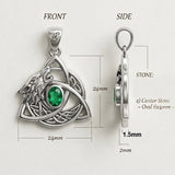 Celtic Wolf with Triquetra and Gemstone Sterling Silver Pendant TPD6671