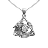 Celtic Wolf with Triquetra and Gemstone Sterling Silver Pendant TPD6671