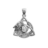 Celtic Wolf with Triquetra and Gemstone Sterling Silver Pendant TPD6671