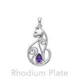 Celtic Cat Sterling Silver Pendant With Gemstone TPD6677