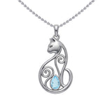 Celtic Cat Sterling Silver Pendant With Gemstone TPD6677