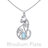 Celtic Cat Sterling Silver Pendant With Gemstone TPD6677