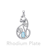 Celtic Cat Sterling Silver Pendant With Gemstone TPD6677