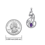 Celtic Cat Sterling Silver Pendant With Gemstone TPD6677