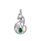 Celtic Cat Sterling Silver Pendant With Gemstone TPD6677