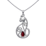 Celtic Cat Sterling Silver Pendant With Gemstone TPD6677