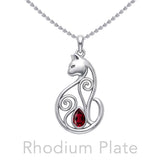 Celtic Cat Sterling Silver Pendant With Gemstone TPD6677