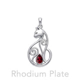 Celtic Cat Sterling Silver Pendant With Gemstone TPD6677