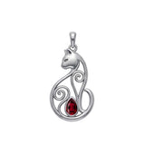 Celtic Cat Sterling Silver Pendant With Gemstone TPD6677