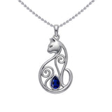 Celtic Cat Sterling Silver Pendant With Gemstone TPD6677