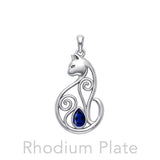 Celtic Cat Sterling Silver Pendant With Gemstone TPD6677