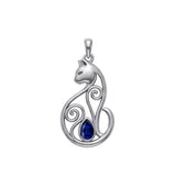 Celtic Cat Sterling Silver Pendant With Gemstone TPD6677