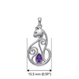 Celtic Cat Sterling Silver Pendant With Gemstone TPD6677